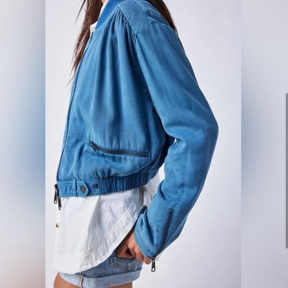 We The Free People Knockout Siren Bomber Jacket Blue - Picture 6 of 13